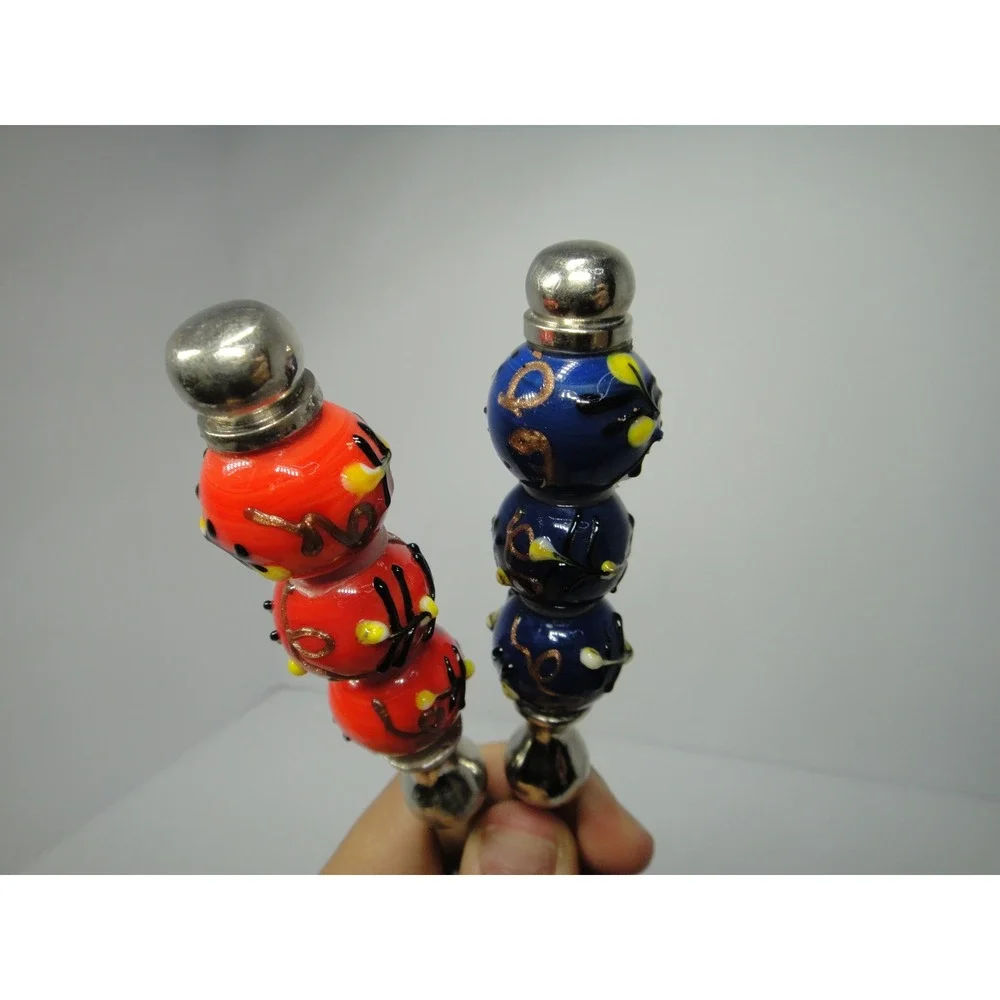 Set of 2 Handcrafted Lampwork Glass Bead Butter Spreaders Made in India Blue Red